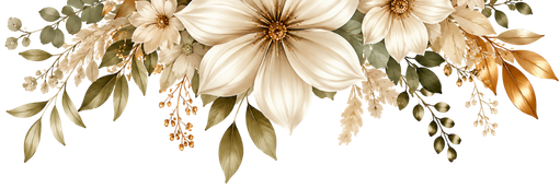 flores beige verde y dorado cobrizo
